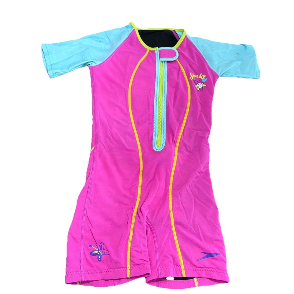 Girls Speedo Wetsuit Size 7-8 Pink Butterfly UA 50 Water Fun Pool Swimming